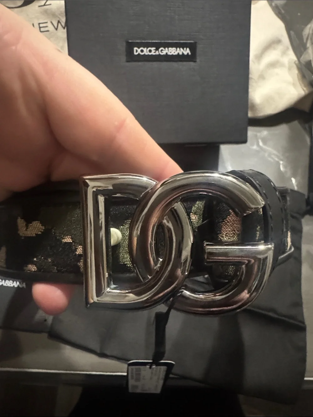 Dolce & Gabbana Black Leather Belt with Silver DG Interlock Buckle